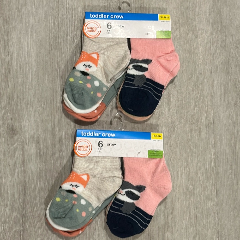 NWT Two sets of Wonder Nation Toddler Crew Socks Size 18-36mo